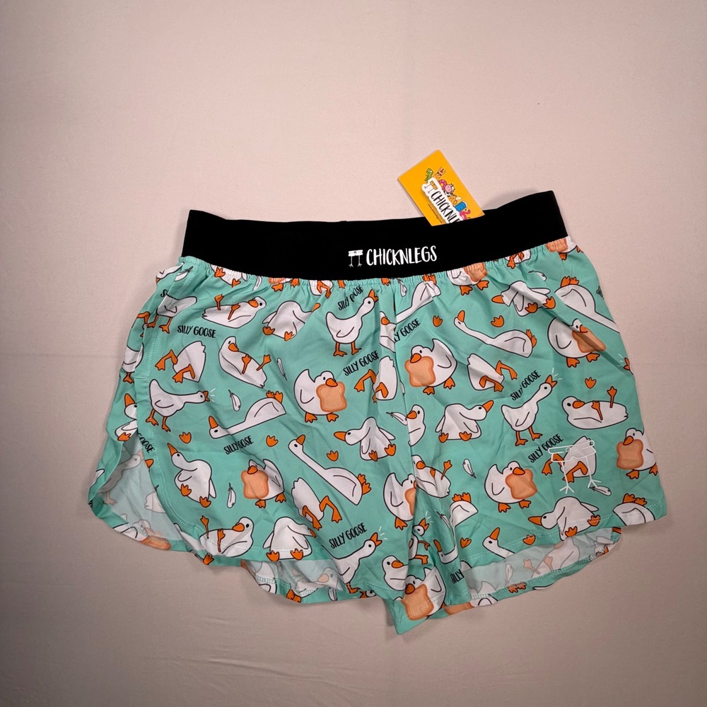 NEW ChicknLegs Silly Goose Running Shorts Mens Large Mint 1.5 Inch Split Leg 380